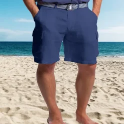 Sale OUKU Men's Shorts Linen Shorts Summer Shorts Beach Shorts Multi Pocket Straight Leg Plain Comfort Breathable Short Casual Daily Holiday Fashion Designer White Khaki