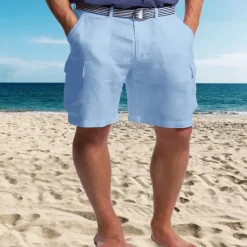 Sale OUKU Men's Shorts Linen Shorts Summer Shorts Beach Shorts Multi Pocket Straight Leg Plain Comfort Breathable Short Casual Daily Holiday Fashion Designer White Khaki