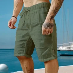 Outlet OUKU Men's Shorts Linen Shorts Summer Shorts Beach Shorts Drawstring Elastic Waist Plain Breathable Knee Length Yoga Beach Hawaiian Casual Black White