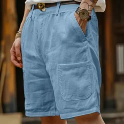 Discount OUKU Men's Shorts Linen Shorts Summer Shorts Pocket Front Pocket Straight Leg Plain Comfort Breathable Knee Length Party Outdoor Casual Fashion Basic White Blue