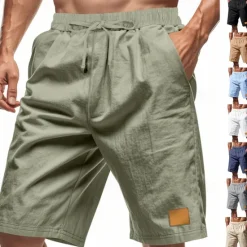 New OUKU Men's Shorts Linen Shorts Summer Shorts Beach Shorts Pocket Drawstring Elastic Waist Plain Comfort Breathable Knee Length Vacation Holiday Beach Hawaiian Boho Black White