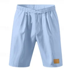 New OUKU Men's Shorts Linen Shorts Summer Shorts Beach Shorts Pocket Drawstring Elastic Waist Plain Comfort Breathable Knee Length Vacation Holiday Beach Hawaiian Boho Black White