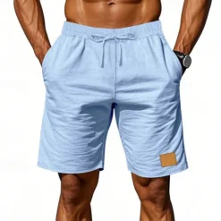 New OUKU Men's Shorts Linen Shorts Summer Shorts Beach Shorts Pocket Drawstring Elastic Waist Plain Comfort Breathable Knee Length Vacation Holiday Beach Hawaiian Boho Black White