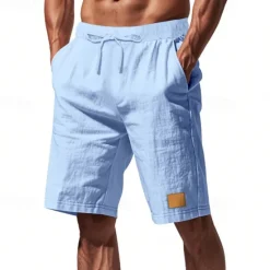 New OUKU Men's Shorts Linen Shorts Summer Shorts Beach Shorts Pocket Drawstring Elastic Waist Plain Comfort Breathable Knee Length Vacation Holiday Beach Hawaiian Boho Black White