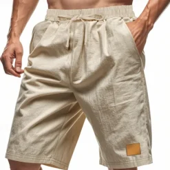 New OUKU Men's Shorts Linen Shorts Summer Shorts Beach Shorts Pocket Drawstring Elastic Waist Plain Comfort Breathable Knee Length Vacation Holiday Beach Hawaiian Boho Black White