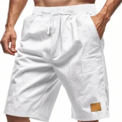 New OUKU Men's Shorts Linen Shorts Summer Shorts Beach Shorts Pocket Drawstring Elastic Waist Plain Comfort Breathable Knee Length Vacation Holiday Beach Hawaiian Boho Black White