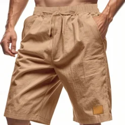 New OUKU Men's Shorts Linen Shorts Summer Shorts Beach Shorts Pocket Drawstring Elastic Waist Plain Comfort Breathable Knee Length Vacation Holiday Beach Hawaiian Boho Black White