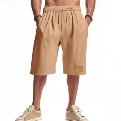 New OUKU Men's Shorts Linen Shorts Summer Shorts Beach Shorts Pocket Drawstring Elastic Waist Plain Comfort Breathable Knee Length Vacation Holiday Beach Hawaiian Boho Black White