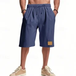 New OUKU Men's Shorts Linen Shorts Summer Shorts Beach Shorts Pocket Drawstring Elastic Waist Plain Comfort Breathable Knee Length Vacation Holiday Beach Hawaiian Boho Black White