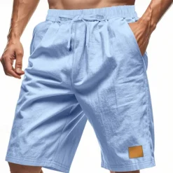 New OUKU Men's Shorts Linen Shorts Summer Shorts Beach Shorts Pocket Drawstring Elastic Waist Plain Comfort Breathable Knee Length Vacation Holiday Beach Hawaiian Boho Black White