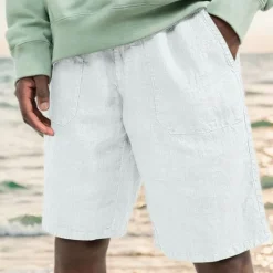 Discount OUKU Men's Shorts Linen Shorts Summer Shorts Beach Shorts Pocket Drawstring Elastic Waist Plain Comfort Breathable Knee Length Casual Daily Holiday Fashion Classic Style Black White