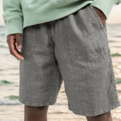 Discount OUKU Men's Shorts Linen Shorts Summer Shorts Beach Shorts Pocket Drawstring Elastic Waist Plain Comfort Breathable Knee Length Casual Daily Holiday Fashion Classic Style Black White