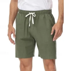 OUKU Men's Shorts Linen Shorts Summer Shorts Beach Shorts Drawstring Elastic Waist Plain Comfort Breathable Short Casual Daily Beach Fashion Classic Style Black Navy Blue