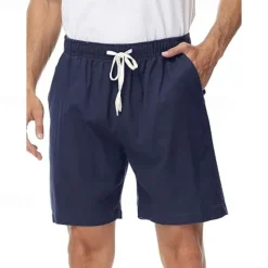 OUKU Men's Shorts Linen Shorts Summer Shorts Beach Shorts Drawstring Elastic Waist Plain Comfort Breathable Short Casual Daily Beach Fashion Classic Style Black Navy Blue