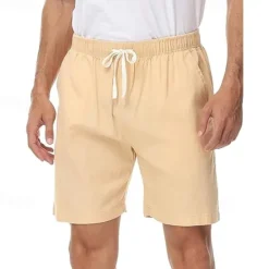 OUKU Men's Shorts Linen Shorts Summer Shorts Beach Shorts Drawstring Elastic Waist Plain Comfort Breathable Short Casual Daily Beach Fashion Classic Style Black Navy Blue