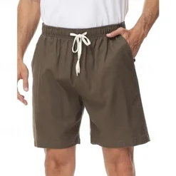 OUKU Men's Shorts Linen Shorts Summer Shorts Beach Shorts Drawstring Elastic Waist Plain Comfort Breathable Short Casual Daily Beach Fashion Classic Style Black Navy Blue