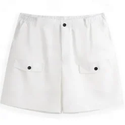 New OUKU Men's Shorts Linen Shorts Summer Shorts Beach Shorts Buttons Pocket Elastic Waist Plain Comfort Breathable Short Casual Daily Holiday Fashion Classic Style White Khaki