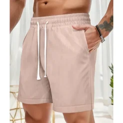 Discount OUKU Men's Shorts Linen Shorts Summer Shorts Beach Shorts Pocket Drawstring Elastic Waist Plain Comfort Breathable Short Vacation Holiday Beach Hawaiian Boho Black White
