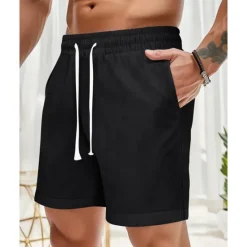 Discount OUKU Men's Shorts Linen Shorts Summer Shorts Beach Shorts Pocket Drawstring Elastic Waist Plain Comfort Breathable Short Vacation Holiday Beach Hawaiian Boho Black White