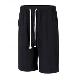 Discount OUKU Men's Shorts Linen Shorts Summer Shorts Beach Shorts Pocket Drawstring Elastic Waist Plain Comfort Breathable Short Vacation Holiday Beach Hawaiian Boho Black White