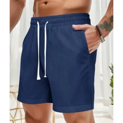 Discount OUKU Men's Shorts Linen Shorts Summer Shorts Beach Shorts Pocket Drawstring Elastic Waist Plain Comfort Breathable Short Vacation Holiday Beach Hawaiian Boho Black White