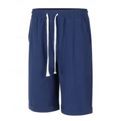 Discount OUKU Men's Shorts Linen Shorts Summer Shorts Beach Shorts Pocket Drawstring Elastic Waist Plain Comfort Breathable Short Vacation Holiday Beach Hawaiian Boho Black White