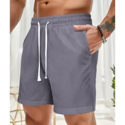 Discount OUKU Men's Shorts Linen Shorts Summer Shorts Beach Shorts Pocket Drawstring Elastic Waist Plain Comfort Breathable Short Vacation Holiday Beach Hawaiian Boho Black White