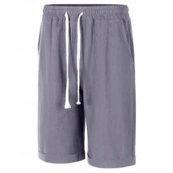 Discount OUKU Men's Shorts Linen Shorts Summer Shorts Beach Shorts Pocket Drawstring Elastic Waist Plain Comfort Breathable Short Vacation Holiday Beach Hawaiian Boho Black White