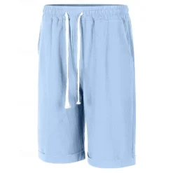 Discount OUKU Men's Shorts Linen Shorts Summer Shorts Beach Shorts Pocket Drawstring Elastic Waist Plain Comfort Breathable Short Vacation Holiday Beach Hawaiian Boho Black White