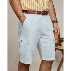 Online OUKU Men's Shorts Linen Shorts Summer Shorts Front Pocket Straight Leg Plain Comfort Breathable Knee Length Party Outdoor Casual Fashion Basic White