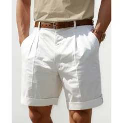 Clearance OUKU Men's Shorts Linen Shorts Dress Shorts Summer Shorts Pleated Shorts Pocket Pleats Straight Leg Plain Comfort Breathable Short Casual Daily Holiday Fashion Designer Black White