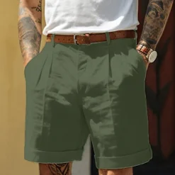 Clearance OUKU Men's Shorts Linen Shorts Dress Shorts Summer Shorts Pleated Shorts Pocket Pleats Straight Leg Plain Comfort Breathable Short Casual Daily Holiday Fashion Designer Black White