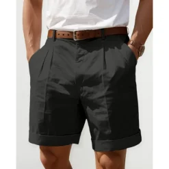 Clearance OUKU Men's Shorts Linen Shorts Dress Shorts Summer Shorts Pleated Shorts Pocket Pleats Straight Leg Plain Comfort Breathable Short Casual Daily Holiday Fashion Designer Black White