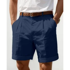 Clearance OUKU Men's Shorts Linen Shorts Dress Shorts Summer Shorts Pleated Shorts Pocket Pleats Straight Leg Plain Comfort Breathable Short Casual Daily Holiday Fashion Designer Black White