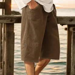 Clearance OUKU Men's Shorts Linen Shorts Summer Shorts Beach Shorts Capri Pants Pocket Drawstring Elastic Waist Plain Comfort Breathable Calf-Length Vacation Holiday Beach Hawaiian Boho Army Green Khaki