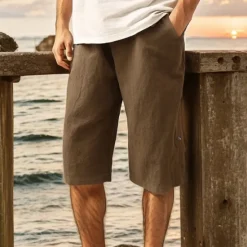 Clearance OUKU Men's Shorts Linen Shorts Summer Shorts Beach Shorts Capri Pants Pocket Drawstring Elastic Waist Plain Comfort Breathable Calf-Length Vacation Holiday Beach Hawaiian Boho Army Green Khaki