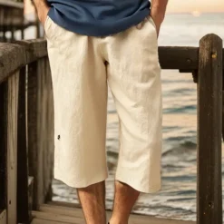 Clearance OUKU Men's Shorts Linen Shorts Summer Shorts Beach Shorts Capri Pants Pocket Drawstring Elastic Waist Plain Comfort Breathable Calf-Length Vacation Holiday Beach Hawaiian Boho Army Green Khaki