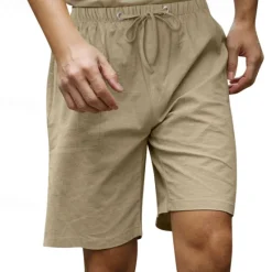 Online OUKU Men's Shorts Linen Shorts Summer Shorts Beach Shorts Pocket Drawstring Elastic Waist Plain Comfort Breathable Knee Length Casual Daily Holiday Fashion Classic Style Black White