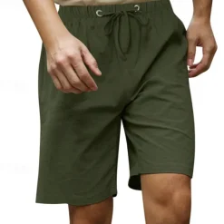 Online OUKU Men's Shorts Linen Shorts Summer Shorts Beach Shorts Pocket Drawstring Elastic Waist Plain Comfort Breathable Knee Length Casual Daily Holiday Fashion Classic Style Black White