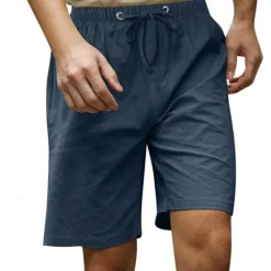 Online OUKU Men's Shorts Linen Shorts Summer Shorts Beach Shorts Pocket Drawstring Elastic Waist Plain Comfort Breathable Knee Length Casual Daily Holiday Fashion Classic Style Black White