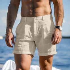 Discount OUKU Men's Shorts Linen Shorts Summer Shorts Beach Shorts Front Pocket Solid Color Comfort Breathable Short Outdoor Vacation Fashion Hawaiian Black White Inelastic