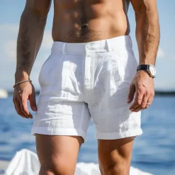 Discount OUKU Men's Shorts Linen Shorts Summer Shorts Beach Shorts Front Pocket Solid Color Comfort Breathable Short Outdoor Vacation Fashion Hawaiian Black White Inelastic