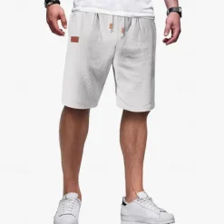 OUKU Men's Shorts Linen Shorts Summer Shorts Beach Shorts Drawstring Elastic Waist Plain Comfort Breathable Knee Length Outdoor Daily Beach Vacation Classic Style Black White