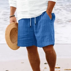 Clearance OUKU Men's Shorts Linen Shorts Summer Shorts Beach Shorts Pocket Drawstring Elastic Waist Stripe Comfort Breathable Knee Length Outdoor Holiday Beach Vacation Hawaiian Black Royal Blue