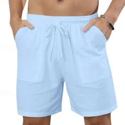 OUKU Men's Shorts Linen Shorts Summer Shorts Beach Shorts Drawstring Elastic Waist Front Pocket Plain Comfort Breathable Knee Length Outdoor Daily Holiday Fashion Classic Style Black White