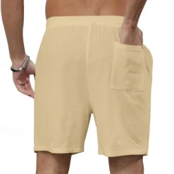 OUKU Men's Shorts Linen Shorts Summer Shorts Beach Shorts Drawstring Elastic Waist Front Pocket Plain Comfort Breathable Knee Length Outdoor Daily Holiday Fashion Classic Style Black White