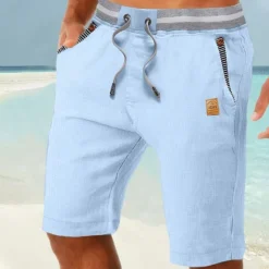 Best OUKU Men's Shorts Linen Shorts Summer Shorts Beach Shorts Pocket Drawstring Elastic Waist Color Block Comfort Breathable Full Length Casual Daily Holiday Vacation Fashion Dark Khaki Light Khaki