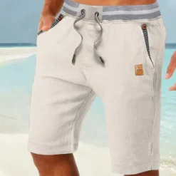 Best OUKU Men's Shorts Linen Shorts Summer Shorts Beach Shorts Pocket Drawstring Elastic Waist Color Block Comfort Breathable Full Length Casual Daily Holiday Vacation Fashion Dark Khaki Light Khaki