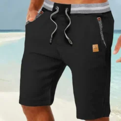 Best OUKU Men's Shorts Linen Shorts Summer Shorts Beach Shorts Pocket Drawstring Elastic Waist Color Block Comfort Breathable Full Length Casual Daily Holiday Vacation Fashion Dark Khaki Light Khaki
