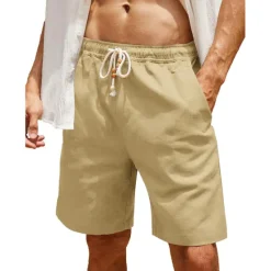 Online OUKU Men's Shorts Linen Shorts Summer Cotton Shorts Beach Shorts Casual Shorts Solid Colored Soft Outdoor Knee Length Casual Daily Hawaiian Classic Black Grey